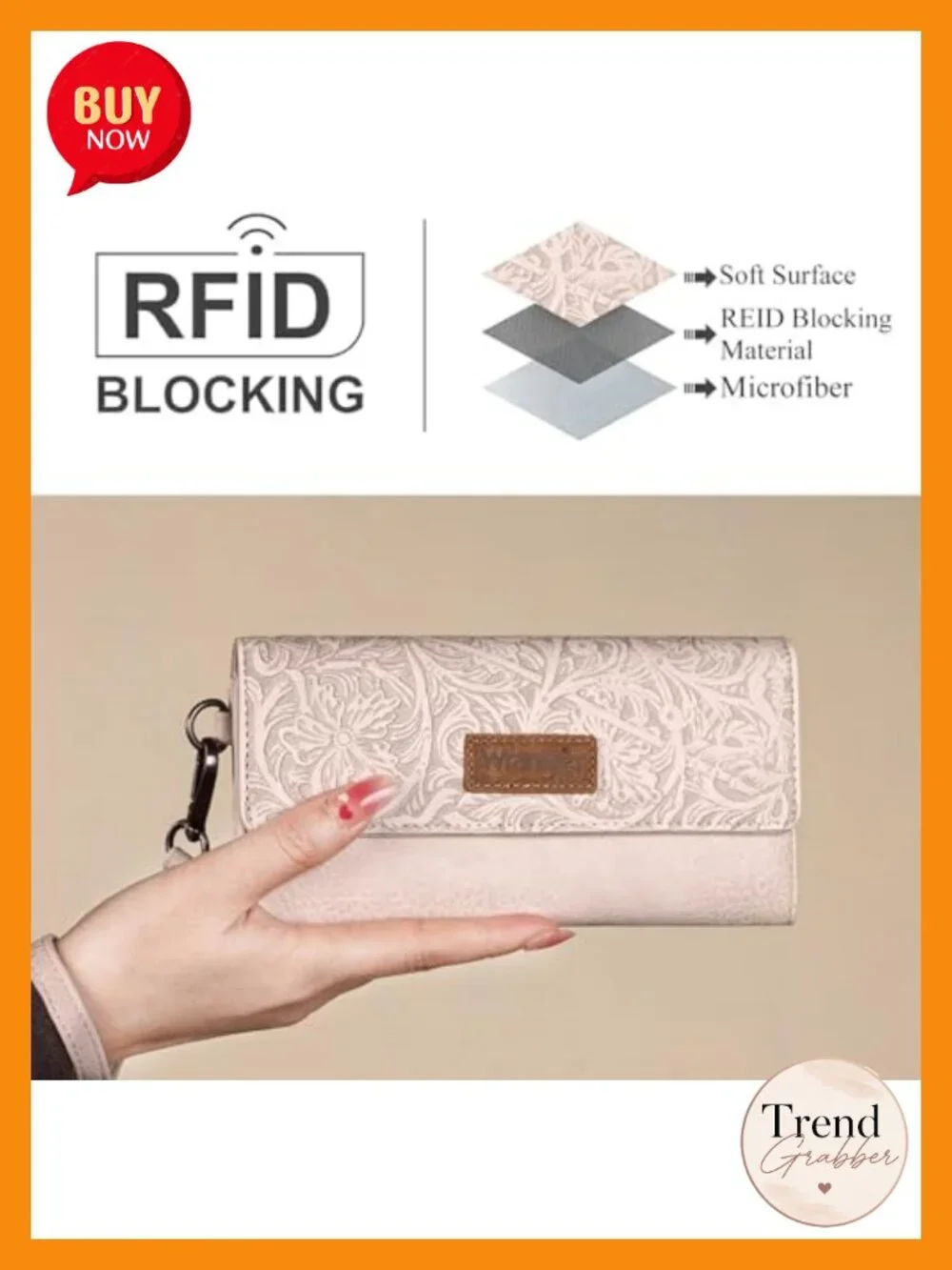 RFID Blocking Tri-Fold Wristlet Wallet with Coin Pocket 13 Card Slots